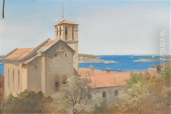 A Coastal Stretch Near Teracina Oil Painting by Johann Novopacky