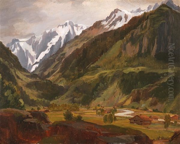 Mountainous Landscape Oil Painting by Johann Novopacky