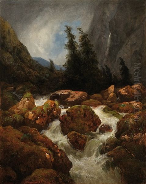 Bystrina V Horach Oil Painting by Johann Novopacky