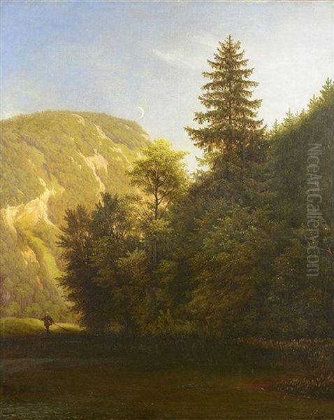 An Evening Theme From The Alps (der Gosingberg Bei Stixenstein) Oil Painting by Johann Novopacky