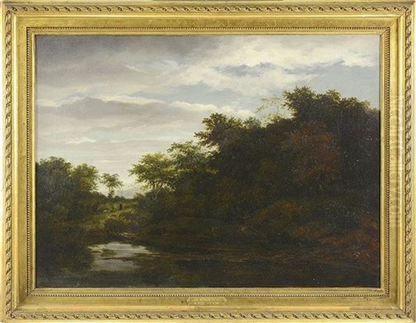 A River Landscape - After Jakob Van Ruisdael Oil Painting by Johann Novopacky