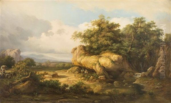 Idealisierte Weite Italienische Landschaft Mit Jungem Mann Oil Painting by Johann Novopacky