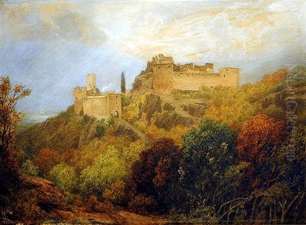 Countryside With Castle Ruins Oil Painting by Johann Novopacky