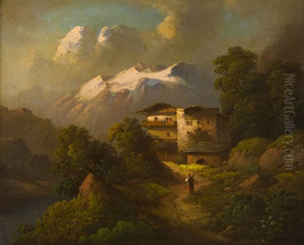 Alpska Krajina Oil Painting by Johann Novopacky