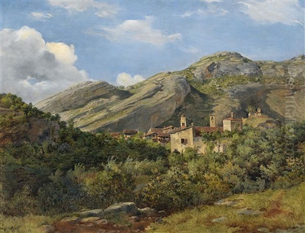 Blick Auf Ein Kleines Gebirgsdorf Oil Painting by Johann Novopacky