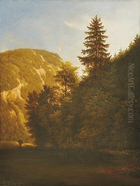 Evening Theme From The Alps Oil Painting by Johann Novopacky