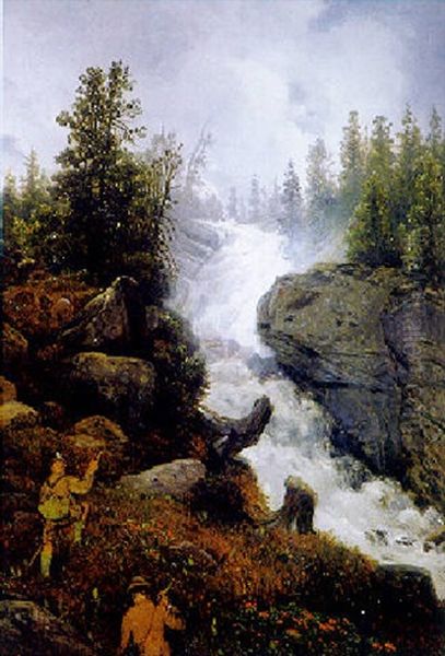 Wildbach In Den Alpen An Einem Prachtvollen Sommermorgen Oil Painting by Johann Novopacky