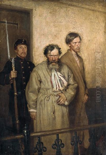 The Arrest Of Mikhail Bakunin Oil Painting by Alexander Nikranovich Novoskoltsev