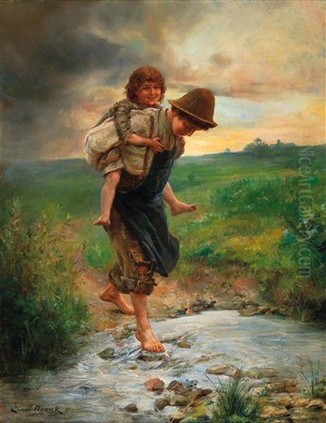 Piggyback Oil Painting by Ernst Nowak