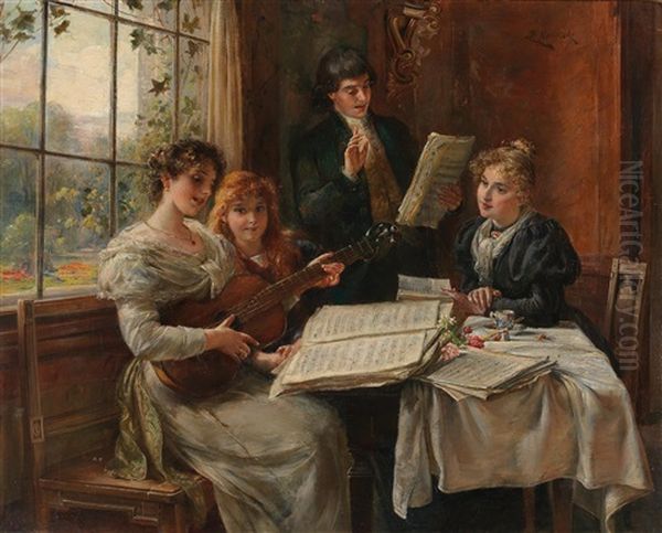 Musical Entertainment Oil Painting by Ernst Nowak