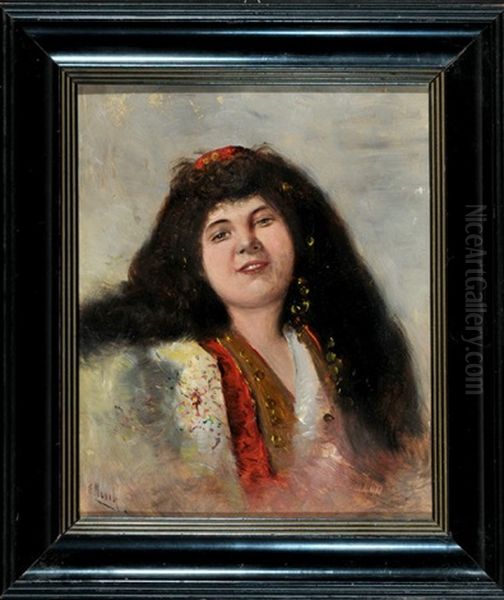 Portrait Einer Dame Mit Langem Braunem Haar Oil Painting by Ernst Nowak