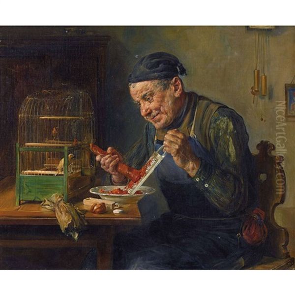 Handwerker Beim Raspeln Am Kanarienkafig Oil Painting by Ernst Nowak