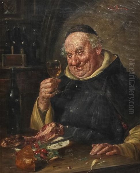 Monk At Dinner Oil Painting by Ernst Nowak