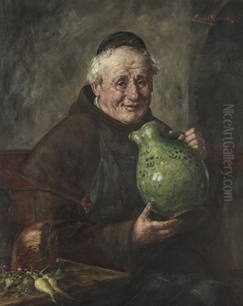 A Monk With A Beer Jug Oil Painting by Ernst Nowak