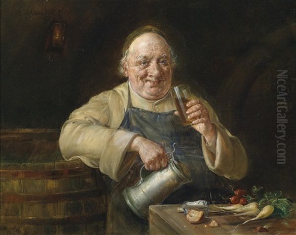 Monch Bei Der Brotzeit Oil Painting by Ernst Nowak