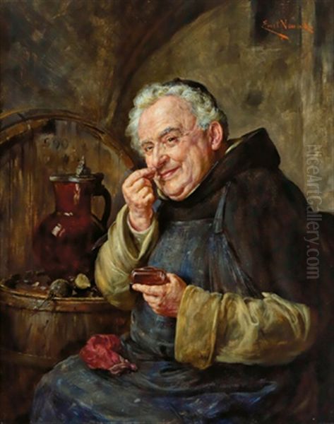 Der Genieser, Ein Tabakschnupfender Monch Im Weinkeller Oil Painting by Ernst Nowak