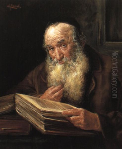 A Rabbi Oil Painting by Ernst Nowak