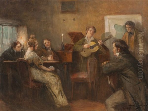 House Concert With Franz Schubert Oil Painting by Otto Robert Nowak