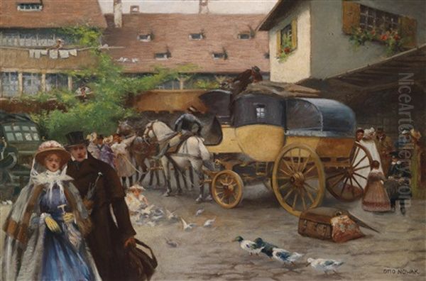 Ankunft Der Pferdekutsche Oil Painting by Otto Robert Nowak