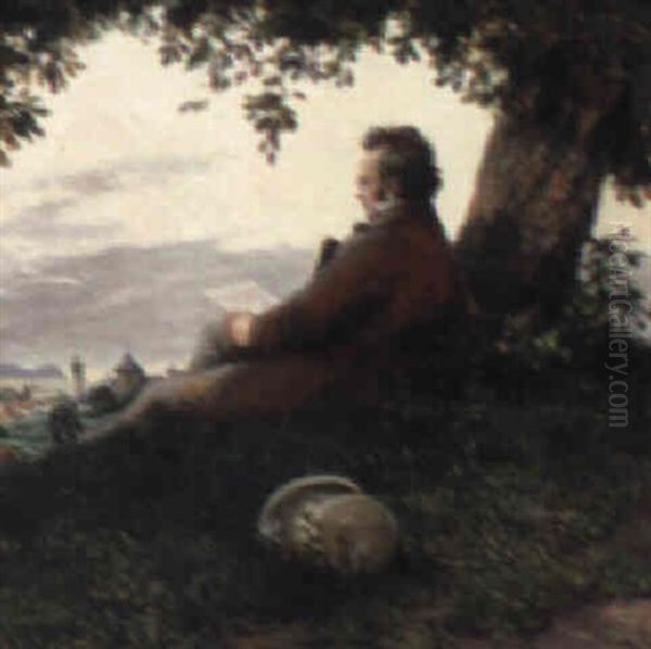 Schubert Overlooking Salzburg Oil Painting by Otto Robert Nowak