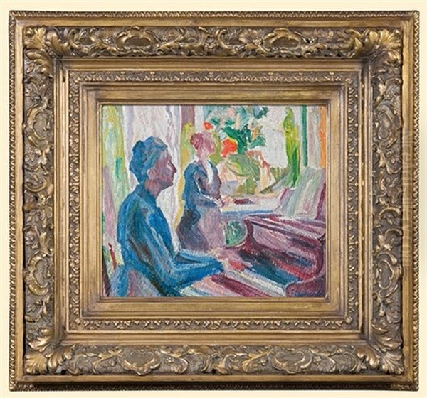 Mrs. Malicka On The Piano Oil Painting by Aleksy Nowakiwski