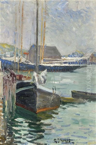 Boats A Ta Harbor Oil Painting by George L. Noyes