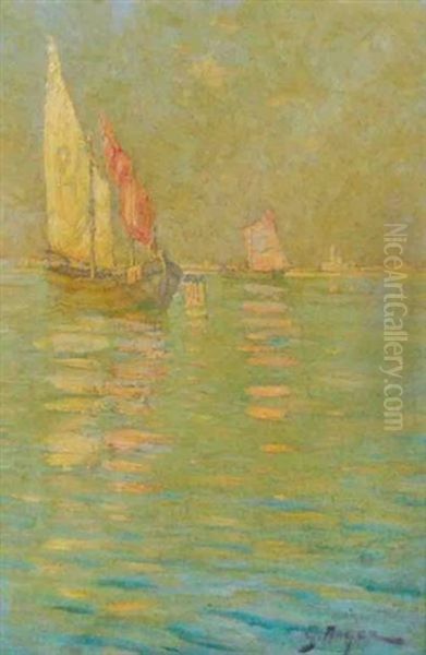 Venetian Harbor Scene Oil Painting by George L. Noyes