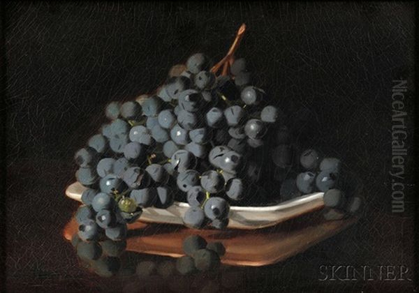 Purple Grapes In A White Dish Oil Painting by George L. Noyes