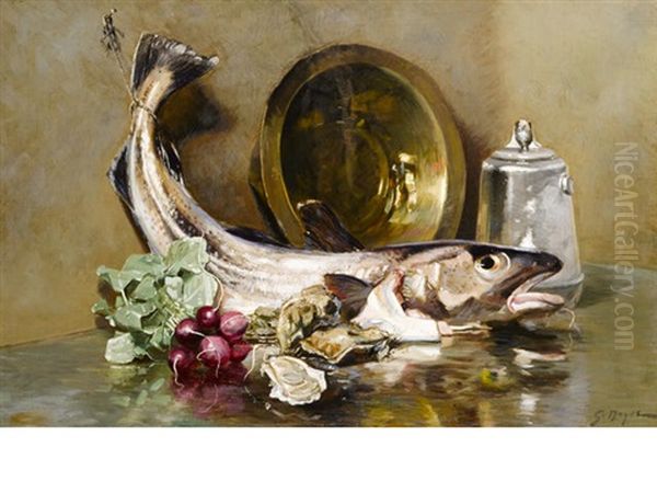 Still Life With Fish And Radishes Oil Painting by George L. Noyes