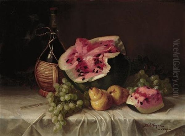 Still Life With Wine And Fruit Oil Painting by George L. Noyes