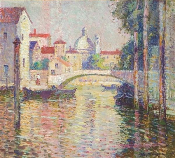 A Venetian Canal Oil Painting by George L. Noyes