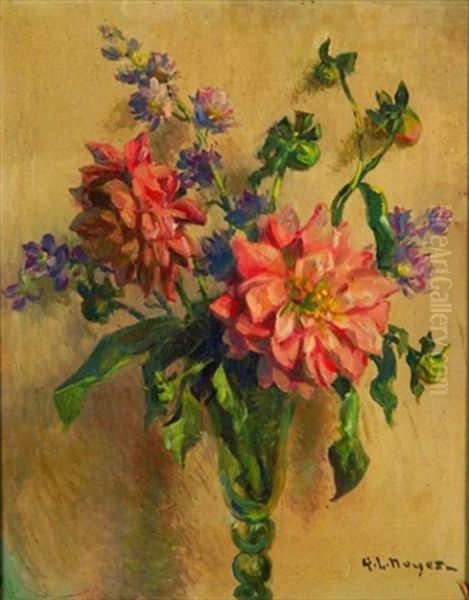 Still Life With Peonies And Larkspur Oil Painting by George L. Noyes