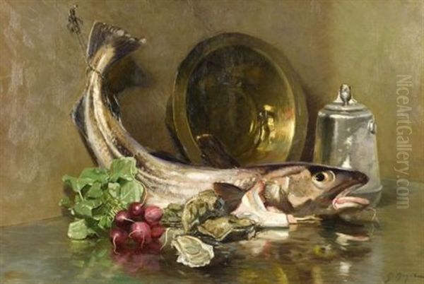 Still Life With Fish And Radishes Oil Painting by George L. Noyes