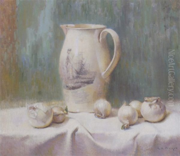 Still Life With Pitcher And Onions Oil Painting by George L. Noyes