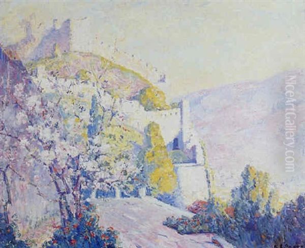 A Spring Landscape With Castle Walls On Hills Oil Painting by George L. Noyes