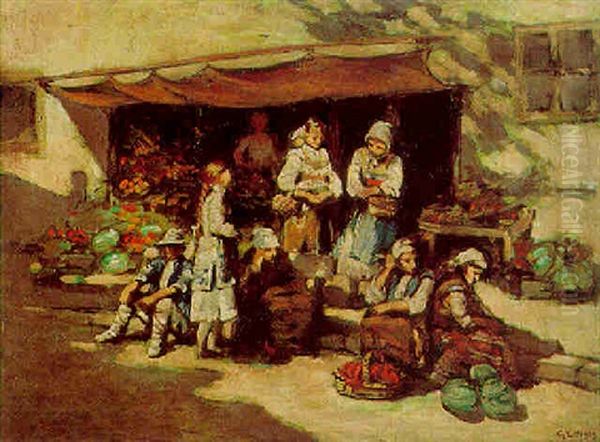 Fruit Market Oil Painting by George L. Noyes