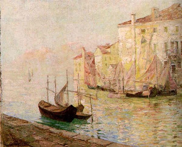 Venetian Canal Scene Oil Painting by George L. Noyes