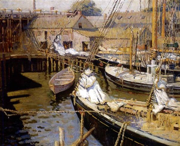 Harbor Scene Oil Painting by George L. Noyes