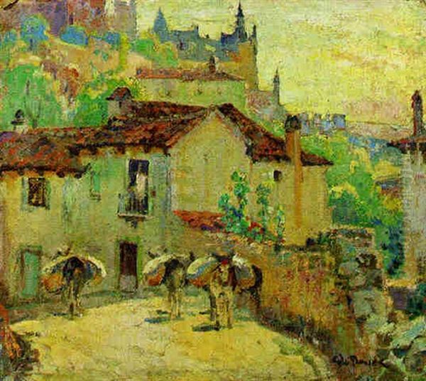 Segovia Spain, Street Scene Oil Painting by George L. Noyes