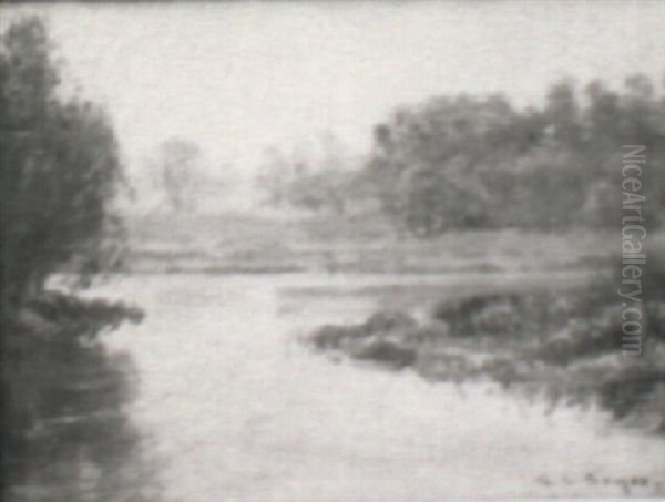 River Landscape Oil Painting by George L. Noyes