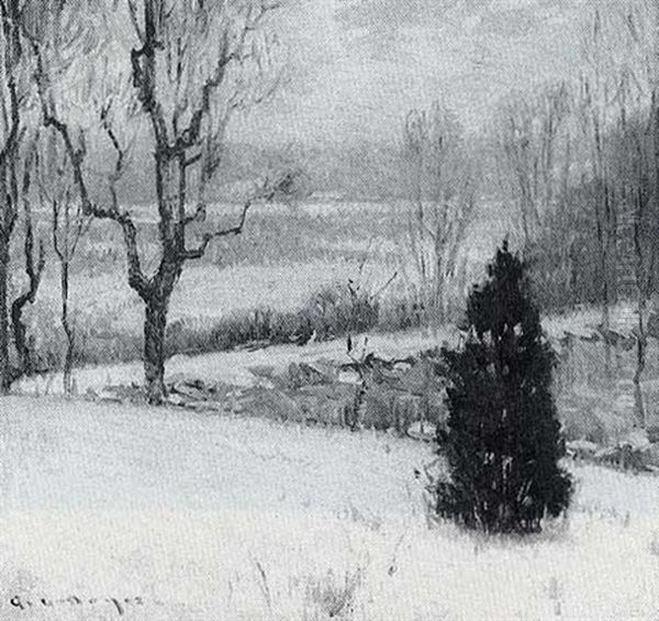 Winter Strech, Medfield, Mass. Oil Painting by George L. Noyes