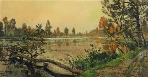 Vue D'etang Dans Un Sous-bois Oil Painting by Alexandre Nozal