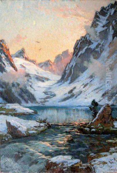 Le Lac De Gaube Oil Painting by Alexandre Nozal