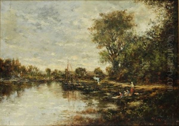 Lavandieres Au Bord D'une Riviere Oil Painting by Alexandre Nozal