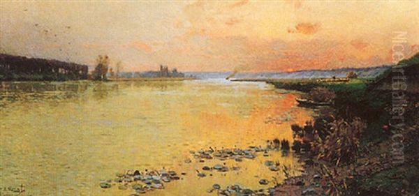 Crepuscule A Pont De L'arche Oil Painting by Alexandre Nozal