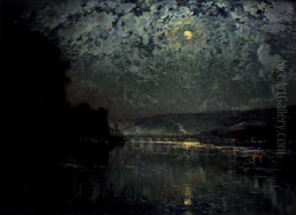 La Seine A Boulogne, Effet Nocturne Oil Painting by Alexandre Nozal