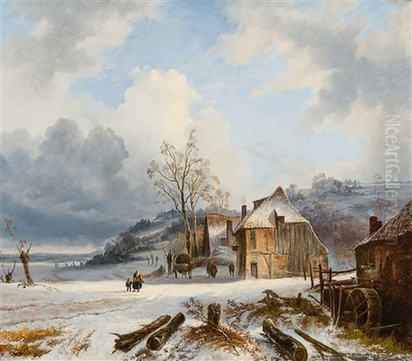 Paysage Vallonne Avec Personnages En Hiver Oil Painting by Wijnand Nuijen