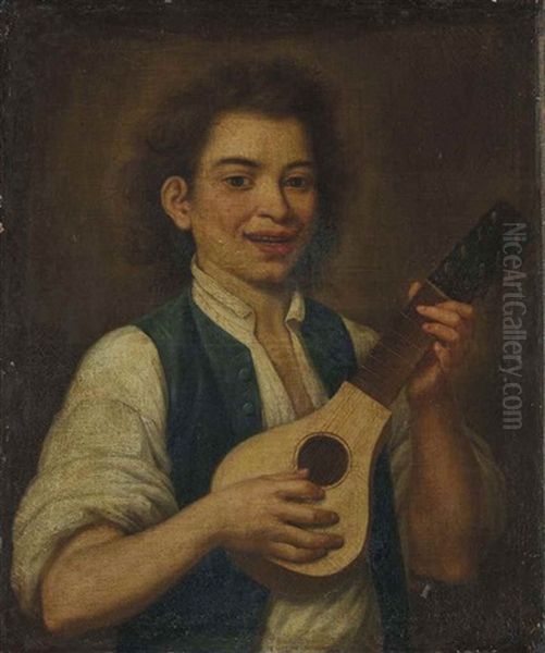 Portrait De Jeune Homme Jouant De La Guitare Oil Painting by Pedro Nunez De Villavicencio