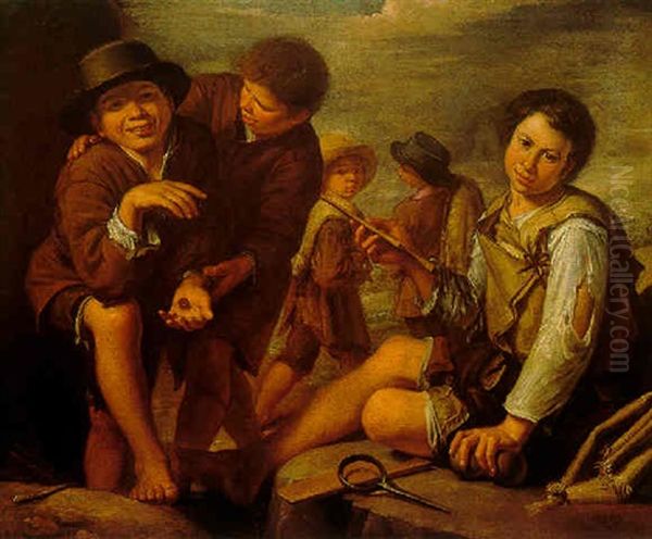 Street Urchins Oil Painting by Pedro Nunez De Villavicencio