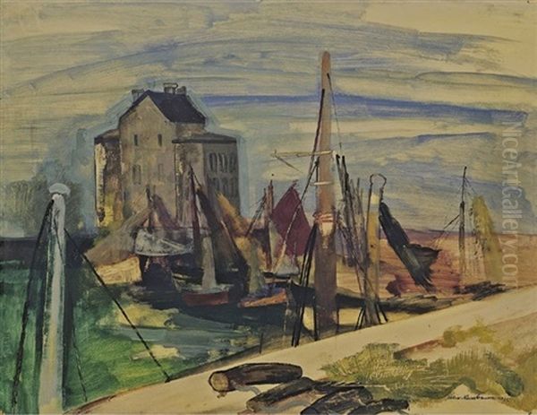 Hafenansicht Mit Lagerhaus In Ostende by Felix Nussbaum